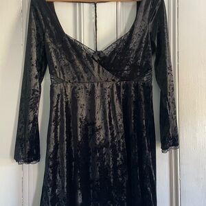 Free People Black Velvet Long Sleeve Dress